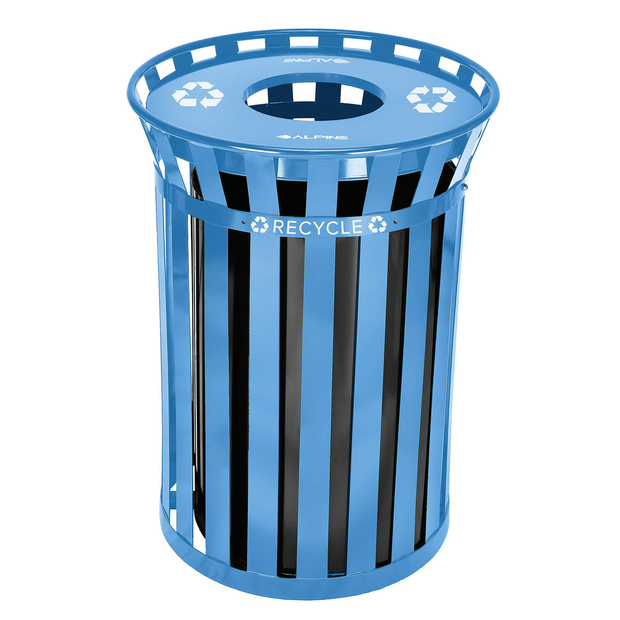 Alpine, 38 Gallon Outdoor Metal Recycling Waste Receptacle, Capacity 38 Gal, Model# ALP479-38-BLU